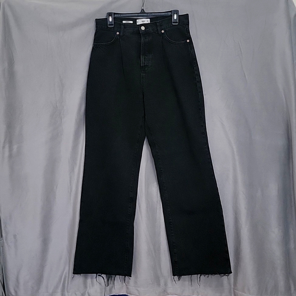 Mango Super High Rise Wide Leg Black Jeans, Size 6-8, Relaxed Denim